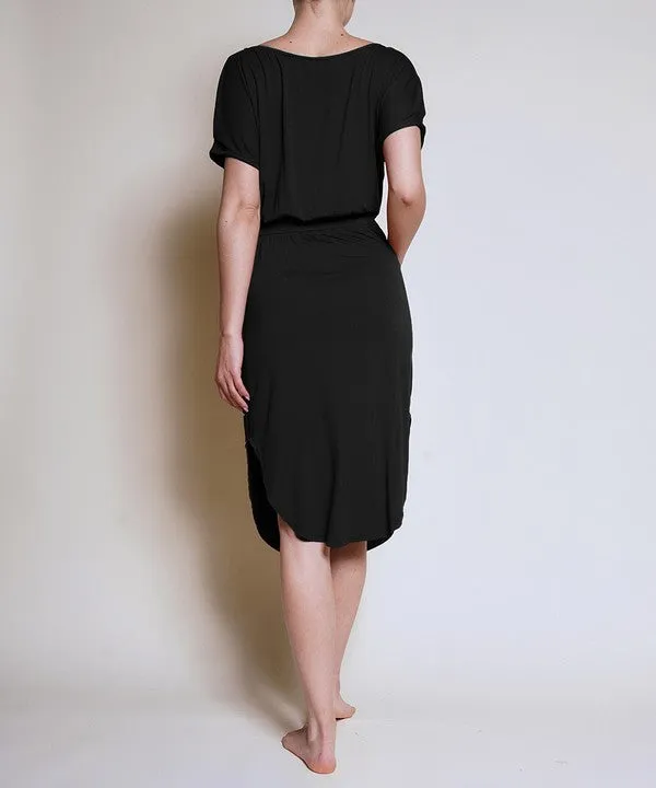 TEEK - BLACK PUFF SLEEVE TULIP SHAPE DRESS