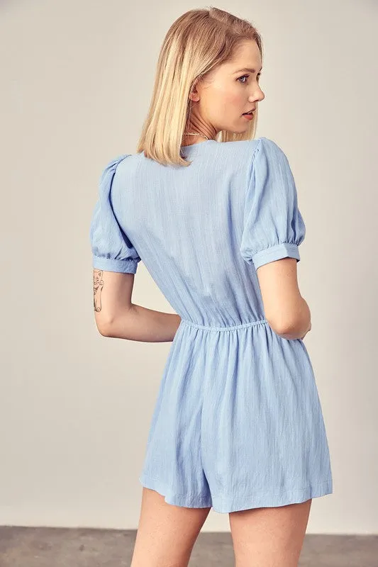 TEEK - Dark Chambray Deep V-Neck Front Tie Romper