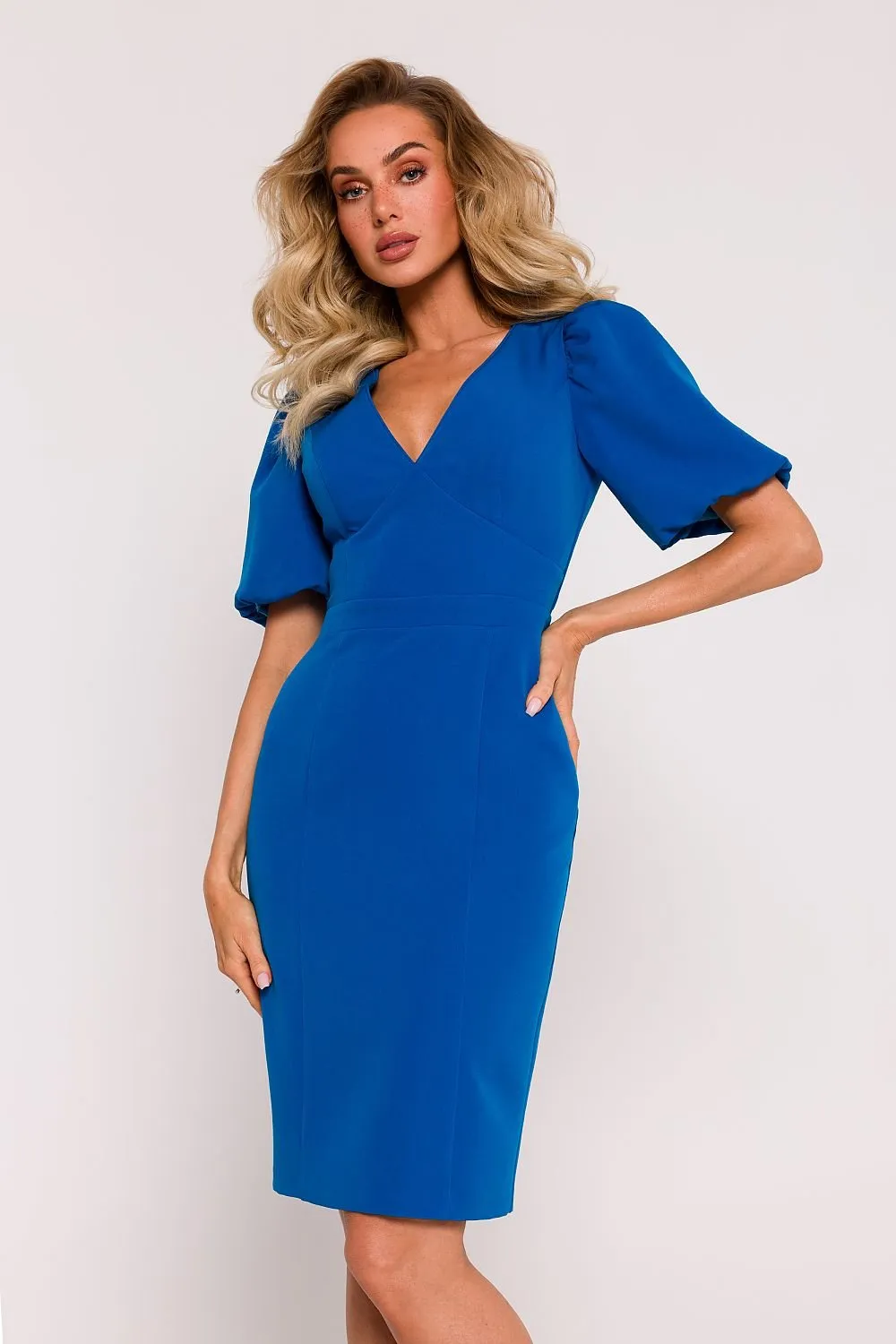 TEEK - V-Neck Puff Half Sleeve Dress