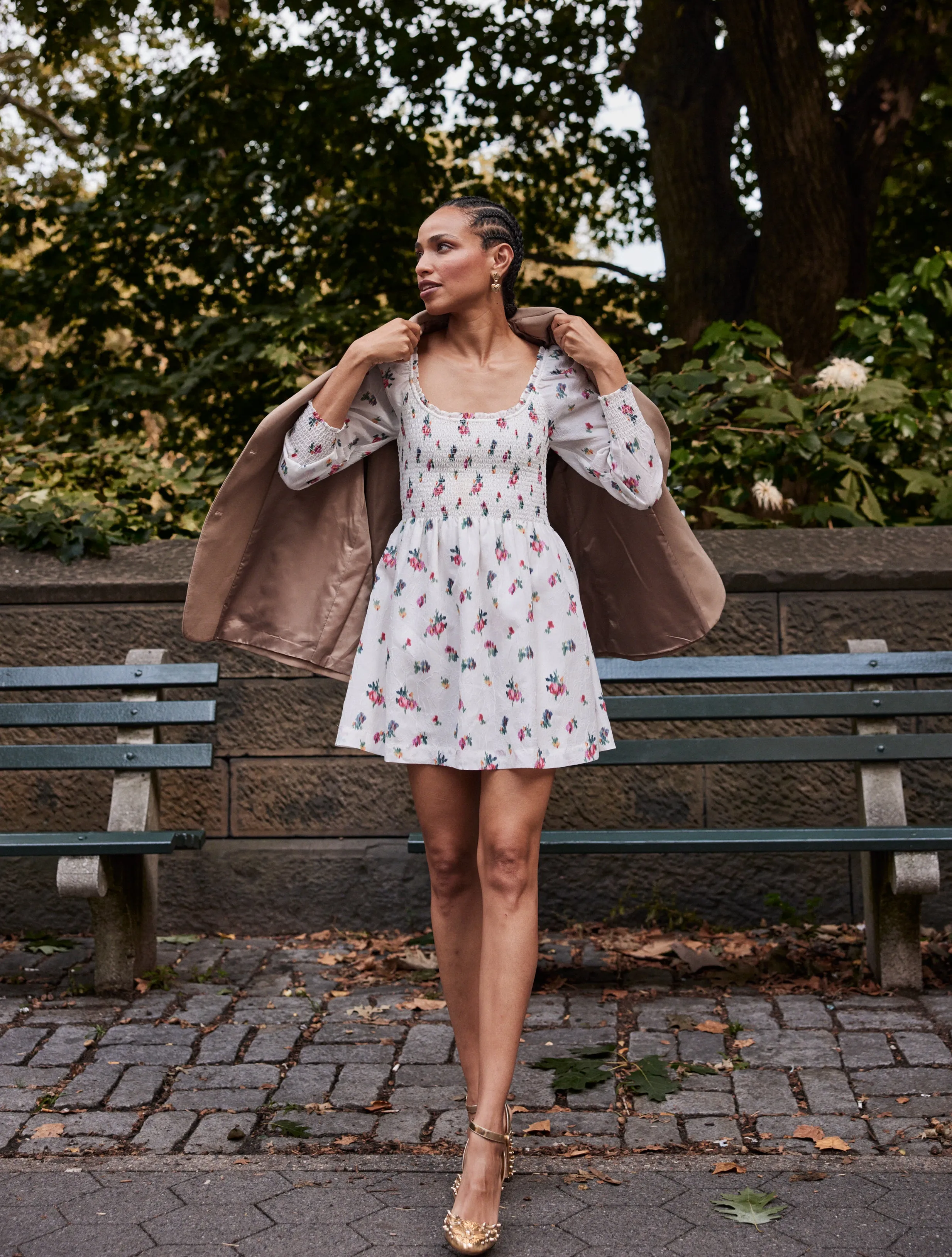 The Norah Nap Dress - Ivory Ikat Floral Crushed Taffeta