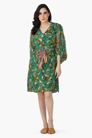 Tropical Ash Leaf Printed Short Dress