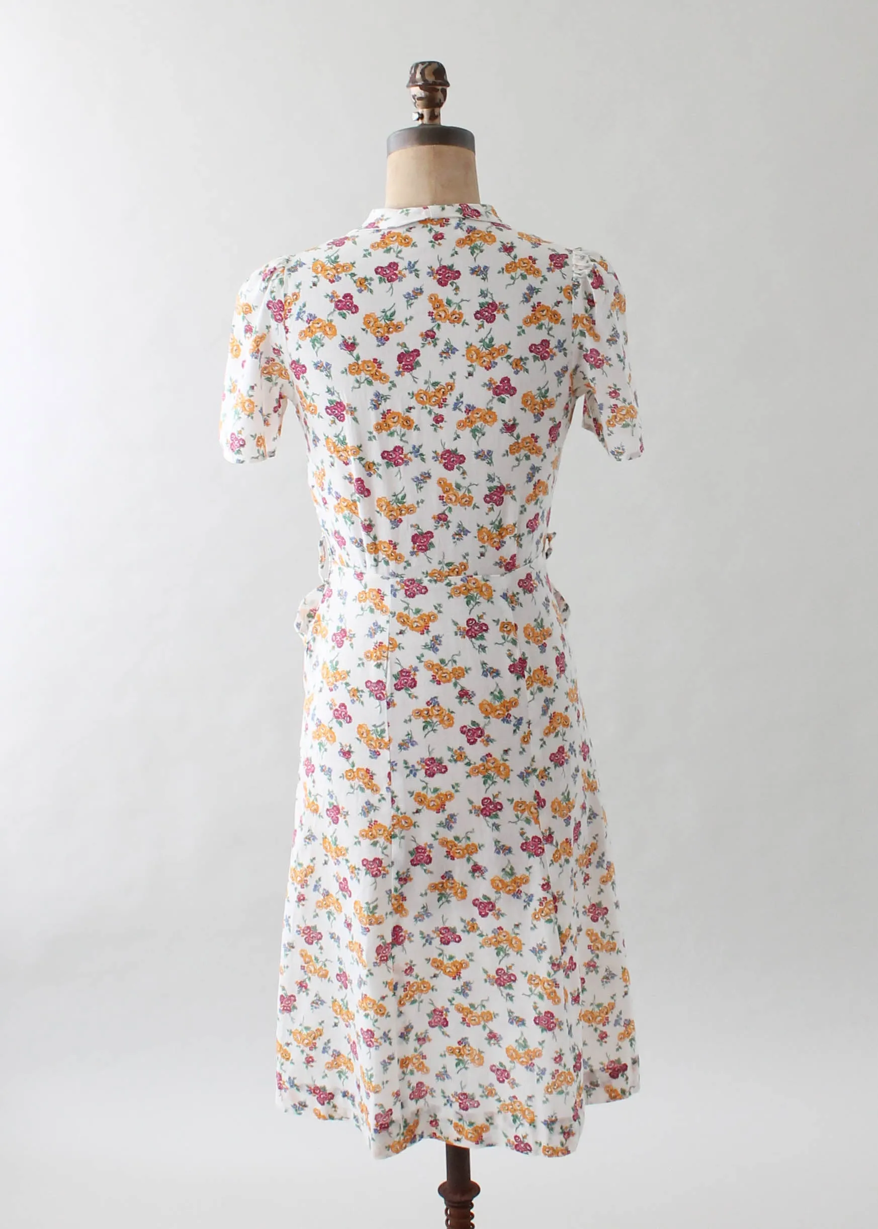 Vintage 1930s Floral Cotton Shirtwaist Day Dress