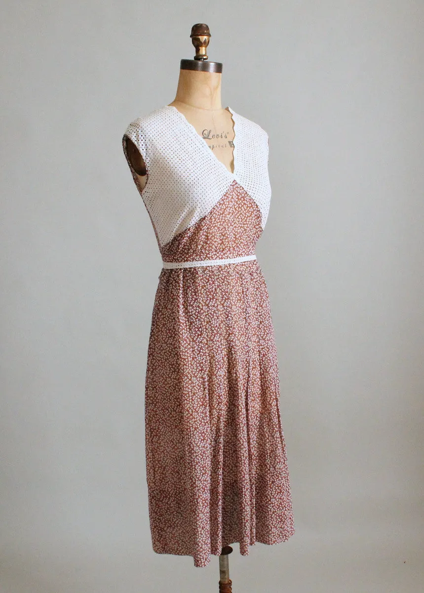 Vintage 1930s Heart Print Cotton and Lace Day Dress