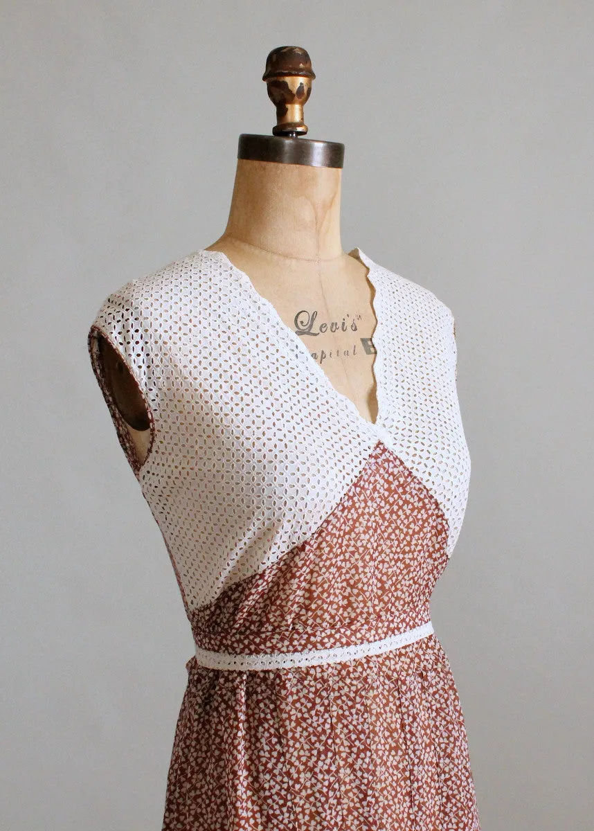 Vintage 1930s Heart Print Cotton and Lace Day Dress