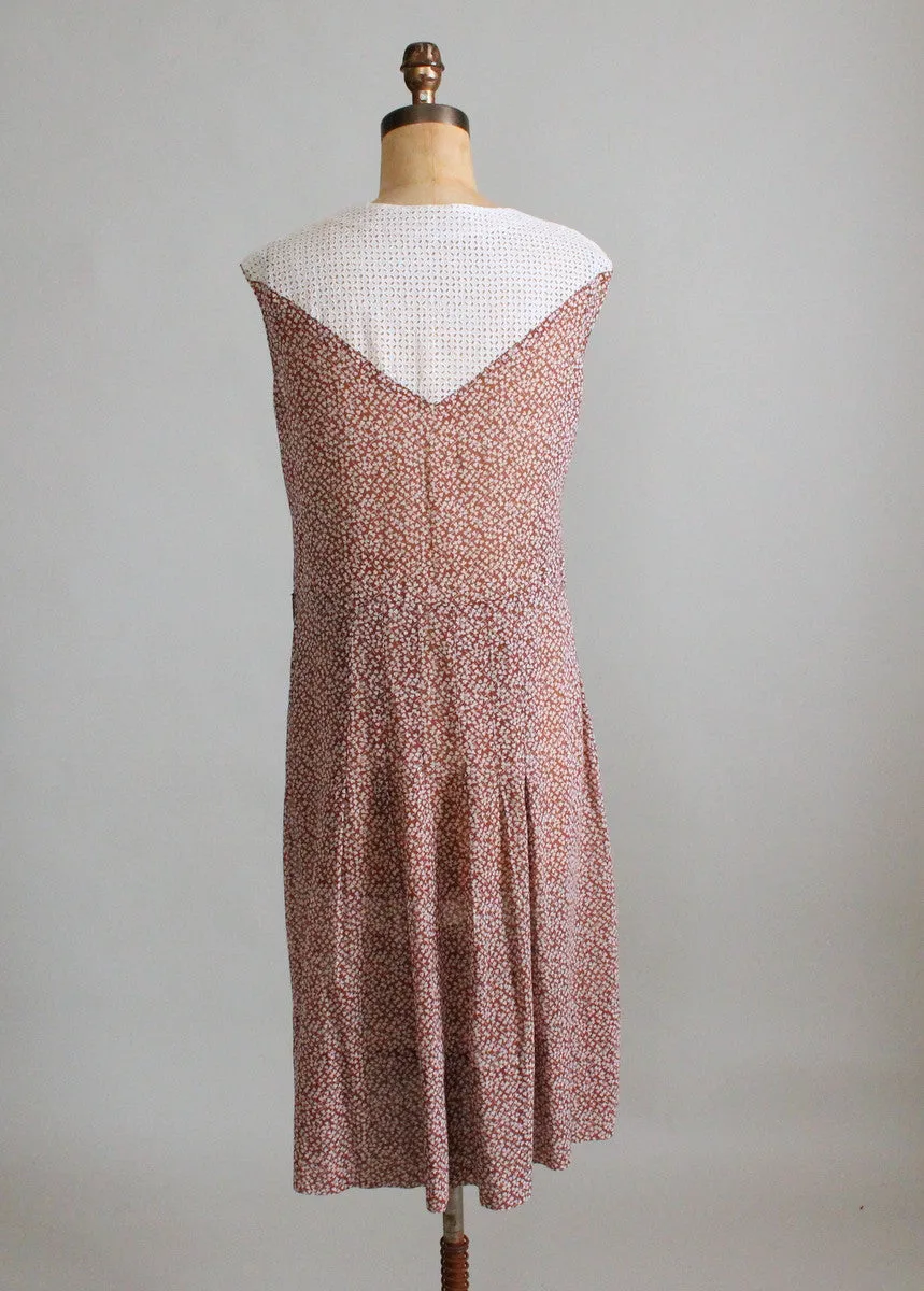 Vintage 1930s Heart Print Cotton and Lace Day Dress