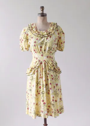 Vintage 1930s Yellow Novelty Print Cotton Dress