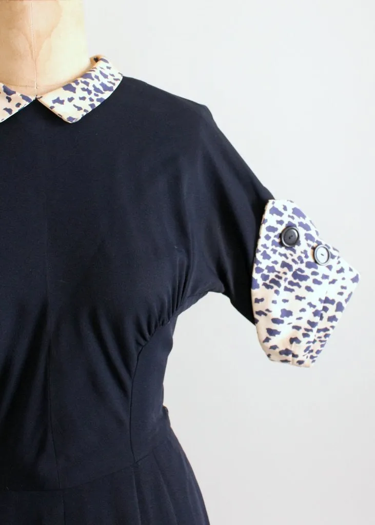 Vintage 1940s Navy Rayon Off the Cuff Day Dress