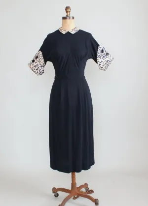 Vintage 1940s Navy Rayon Off the Cuff Day Dress