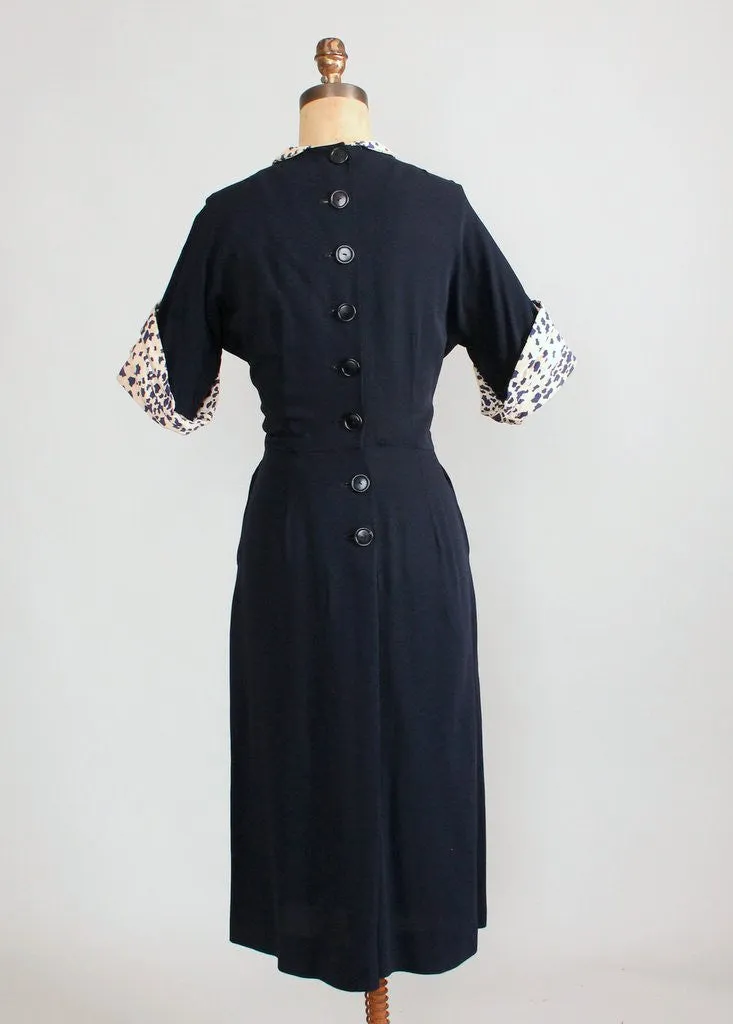 Vintage 1940s Navy Rayon Off the Cuff Day Dress