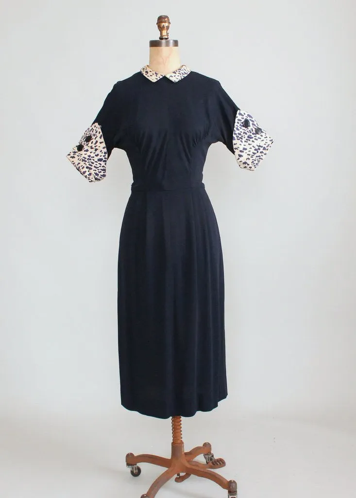 Vintage 1940s Navy Rayon Off the Cuff Day Dress