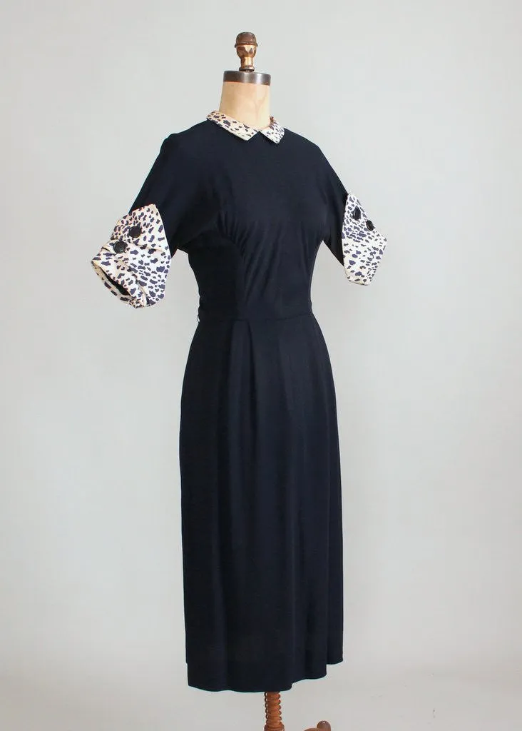 Vintage 1940s Navy Rayon Off the Cuff Day Dress