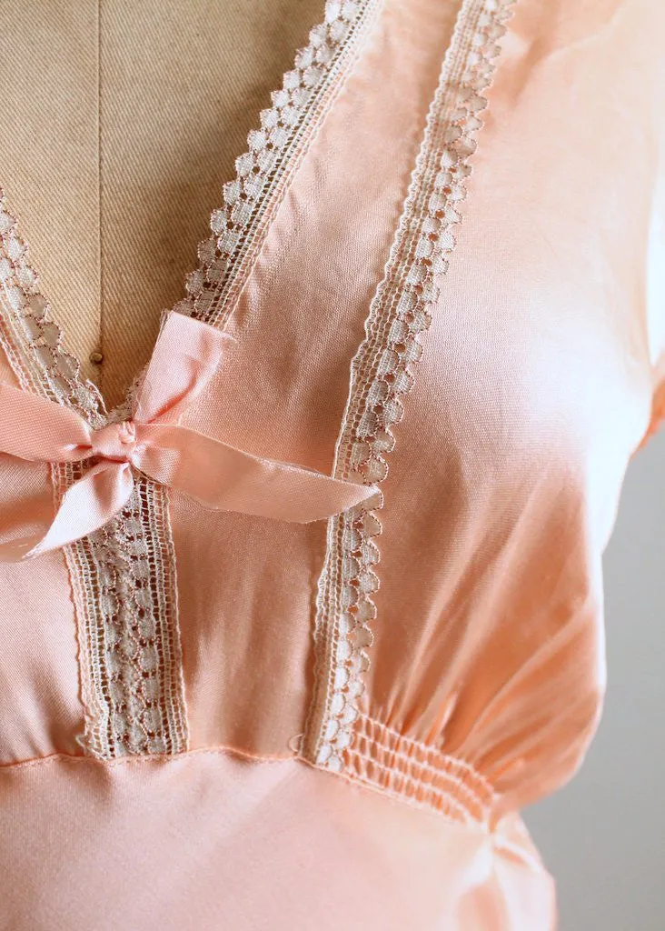 Vintage 1940s Peach Rayon and Lace Nightgown