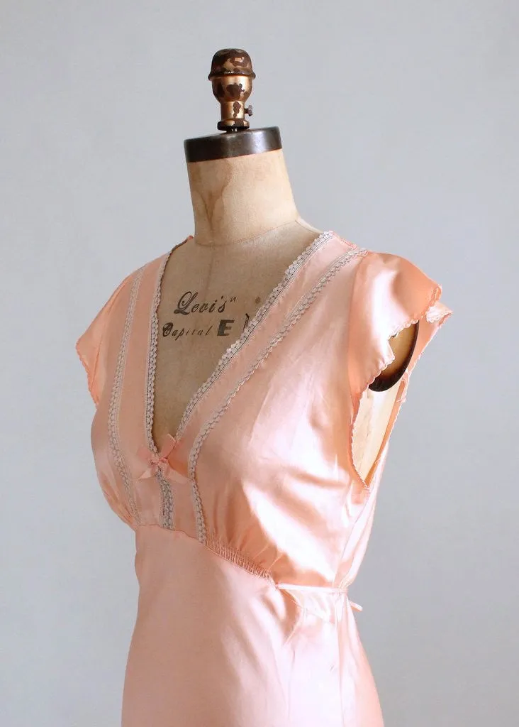 Vintage 1940s Peach Rayon and Lace Nightgown