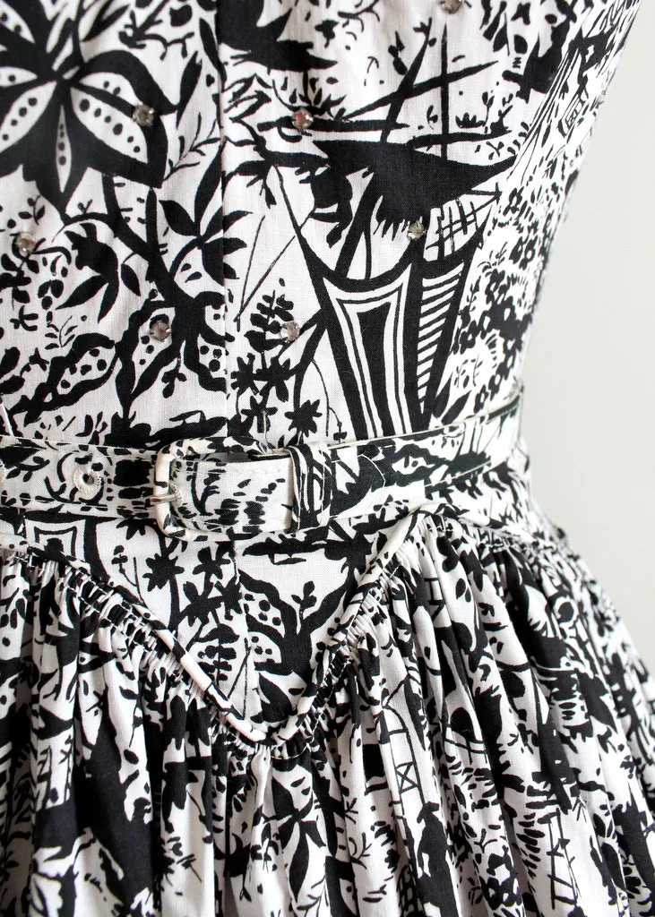 Vintage 1950s Tiki Print Party Dress