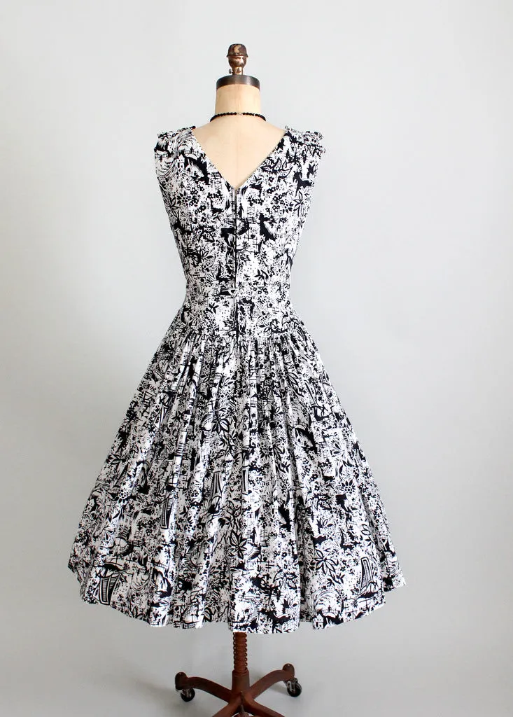 Vintage 1950s Tiki Print Party Dress