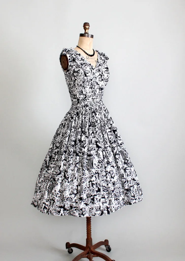 Vintage 1950s Tiki Print Party Dress