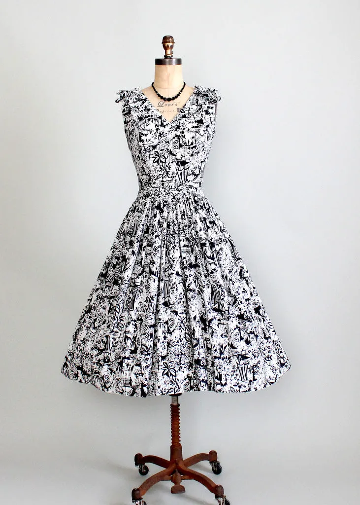 Vintage 1950s Tiki Print Party Dress