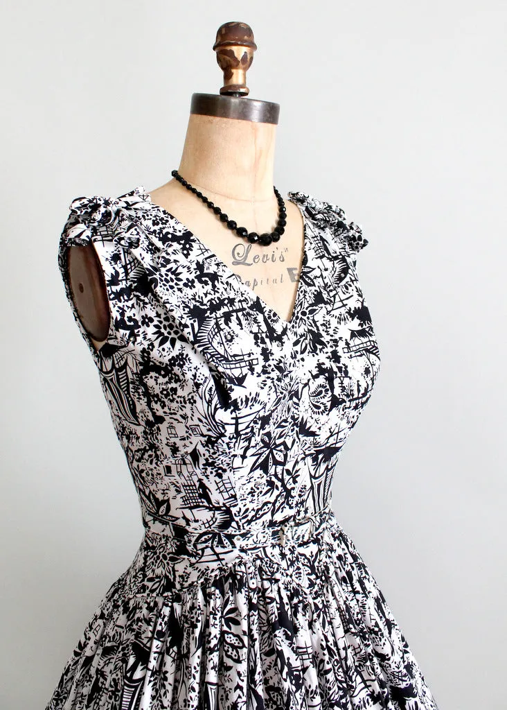 Vintage 1950s Tiki Print Party Dress