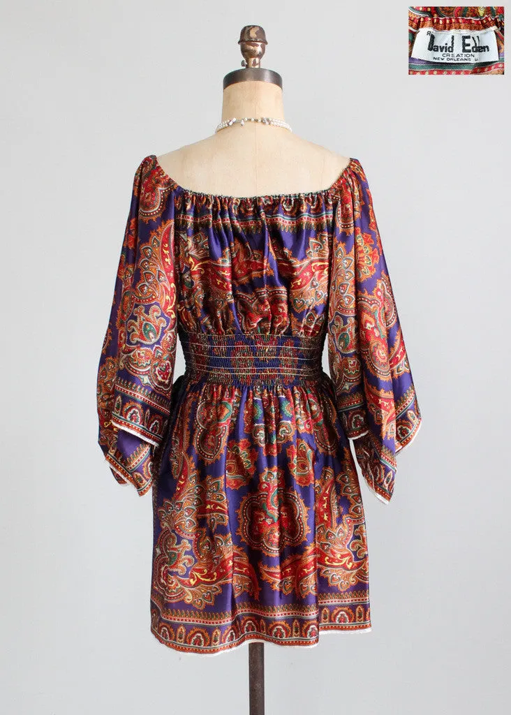 Vintage 1970s David Edden Butterfly Sleeve Mini Dress