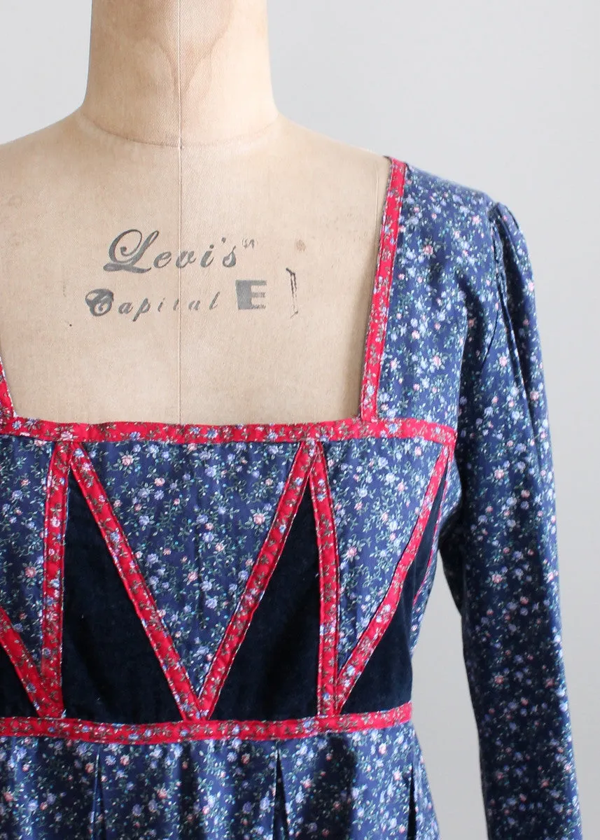 Vintage 1970s Gunne Sax Blue Calico Dress