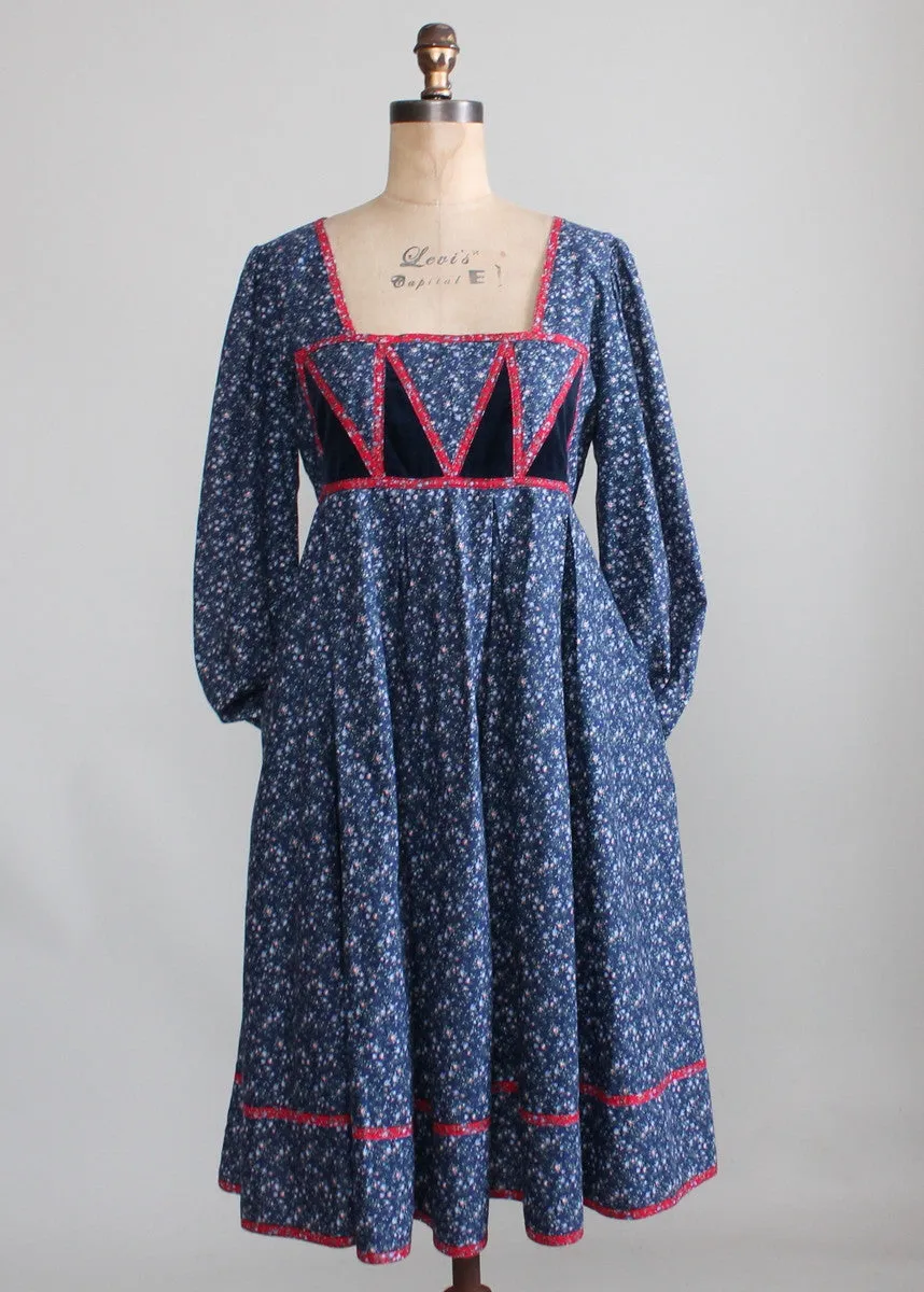 Vintage 1970s Gunne Sax Blue Calico Dress