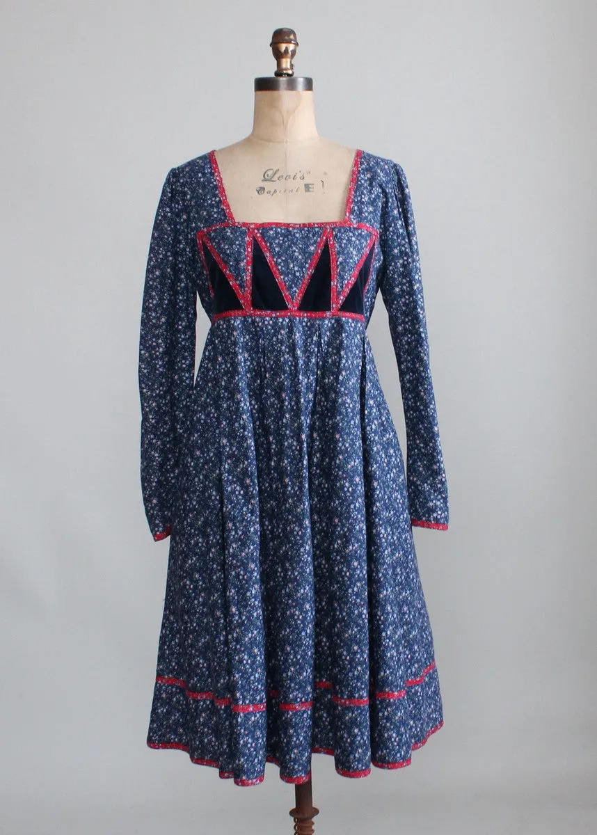 Vintage 1970s Gunne Sax Blue Calico Dress