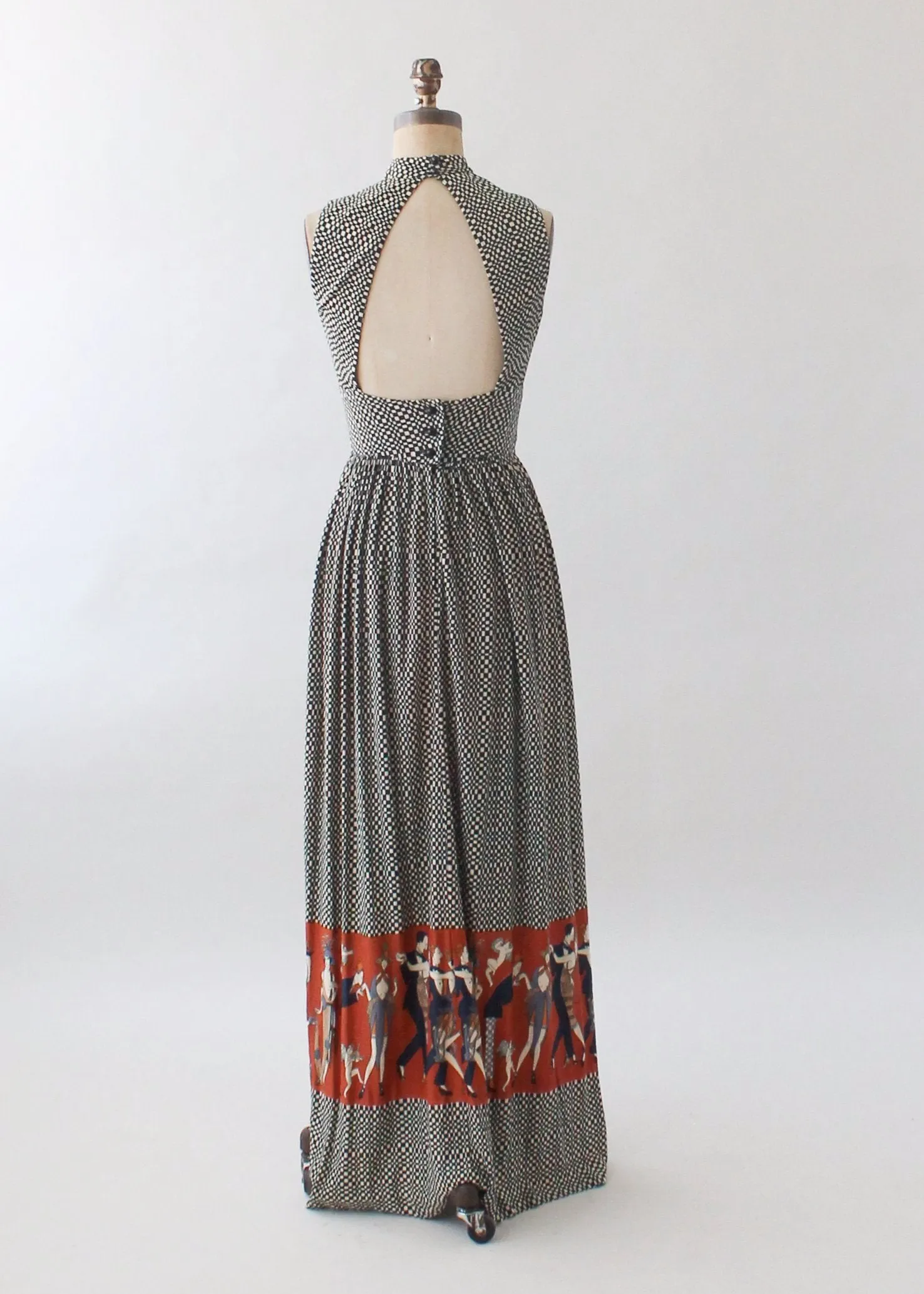 Vintage 1970s Novelty Print Maxi Dress with Flappers