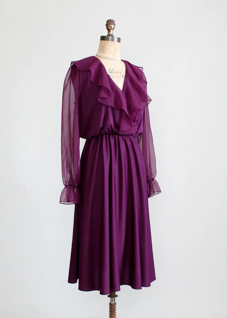 Vintage 1970s Plum Ruffle Dance Dress