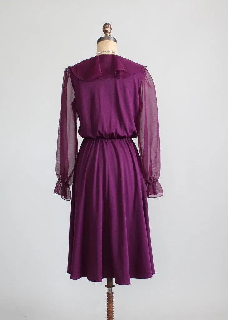 Vintage 1970s Plum Ruffle Dance Dress