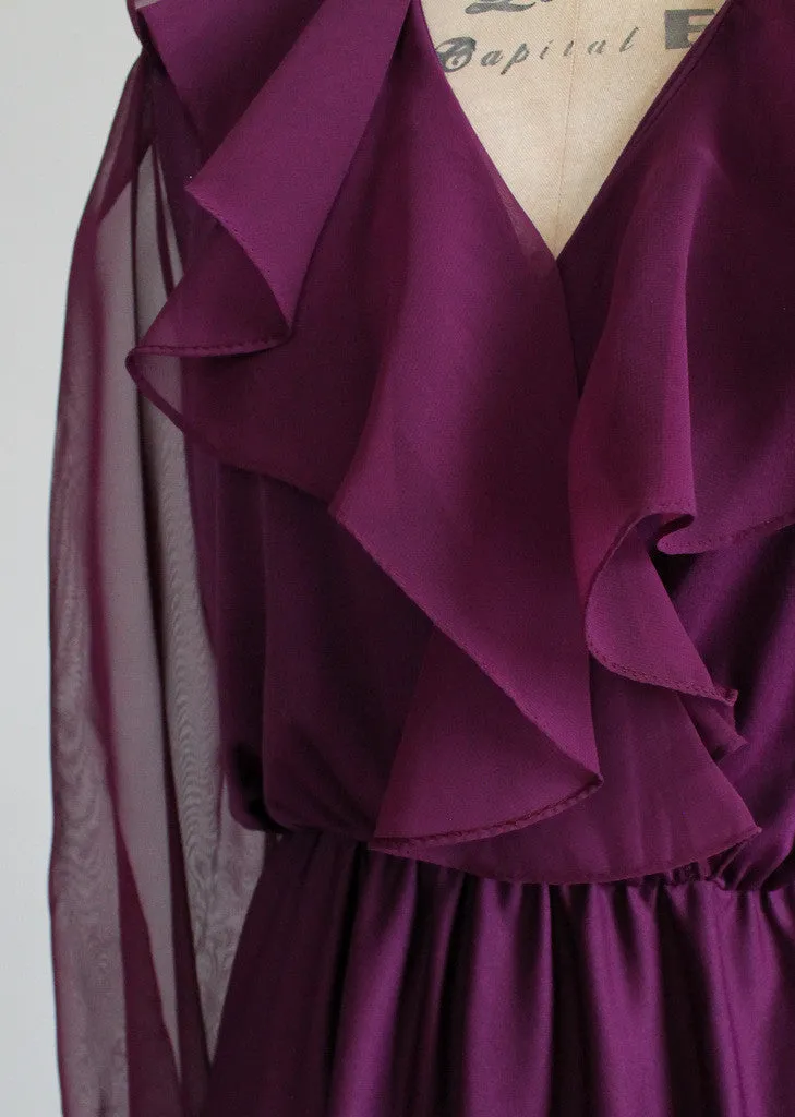 Vintage 1970s Plum Ruffle Dance Dress