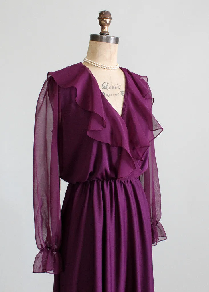 Vintage 1970s Plum Ruffle Dance Dress