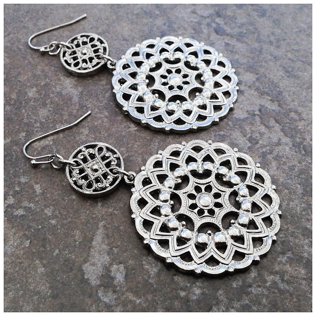 Wanderlust Filigree Drop Earrings in Silver