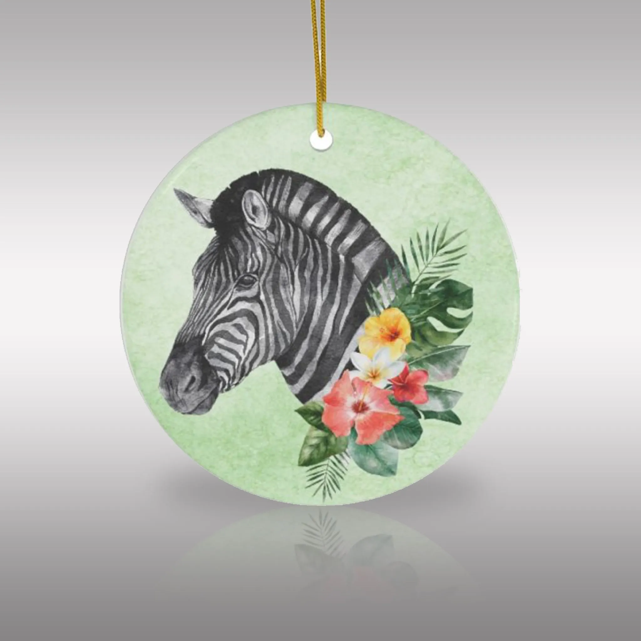 Watercolor Boho Zebra with Flowers Ceramic Ornament by Nature's Glow