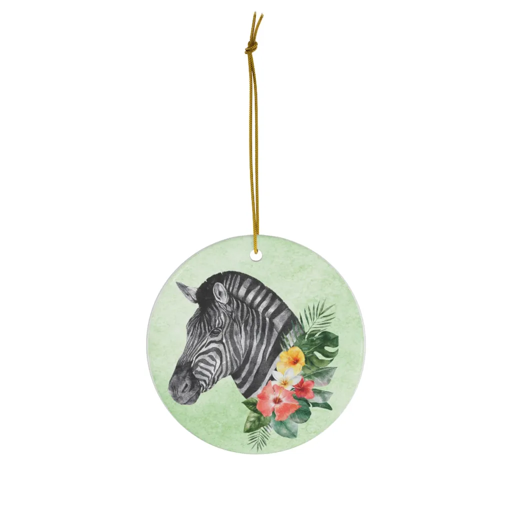 Watercolor Boho Zebra with Flowers Ceramic Ornament by Nature's Glow