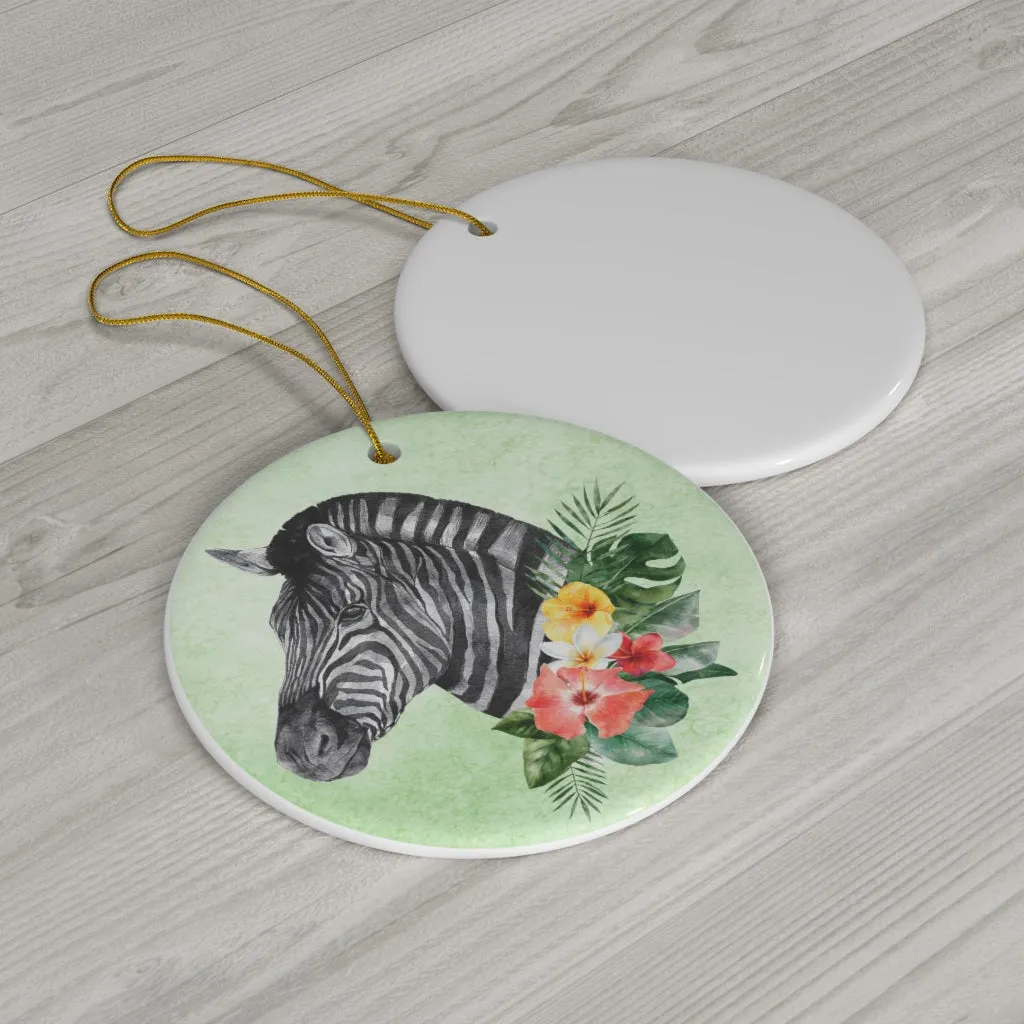 Watercolor Boho Zebra with Flowers Ceramic Ornament by Nature's Glow