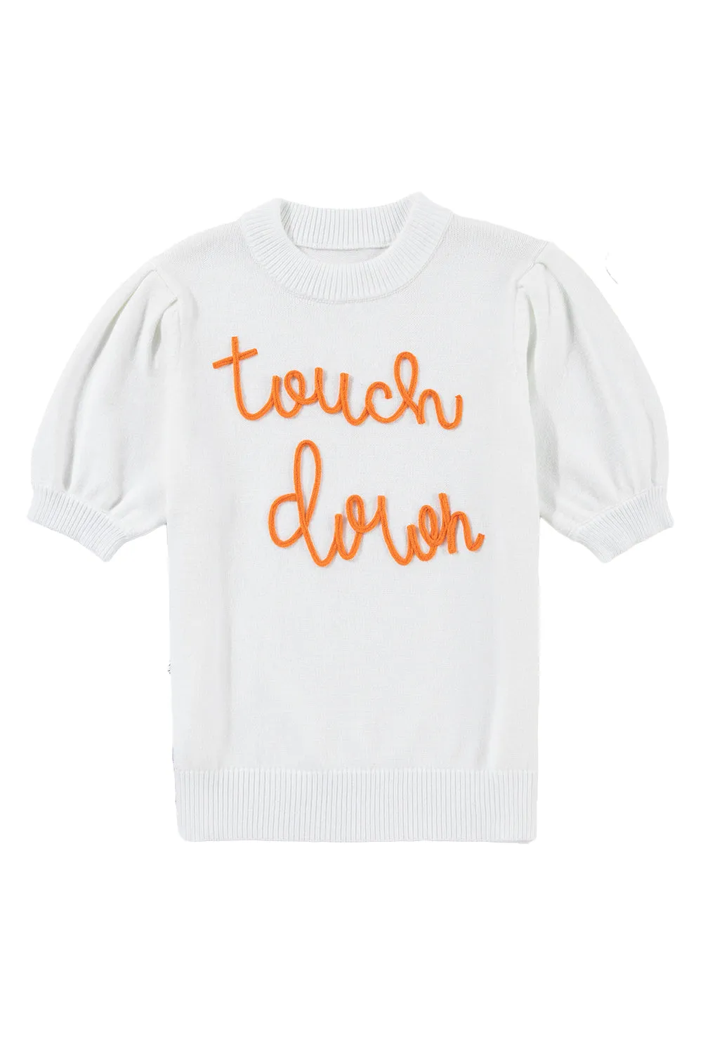 White Touchdown Tinsel Puff Short Sleeve Sweater