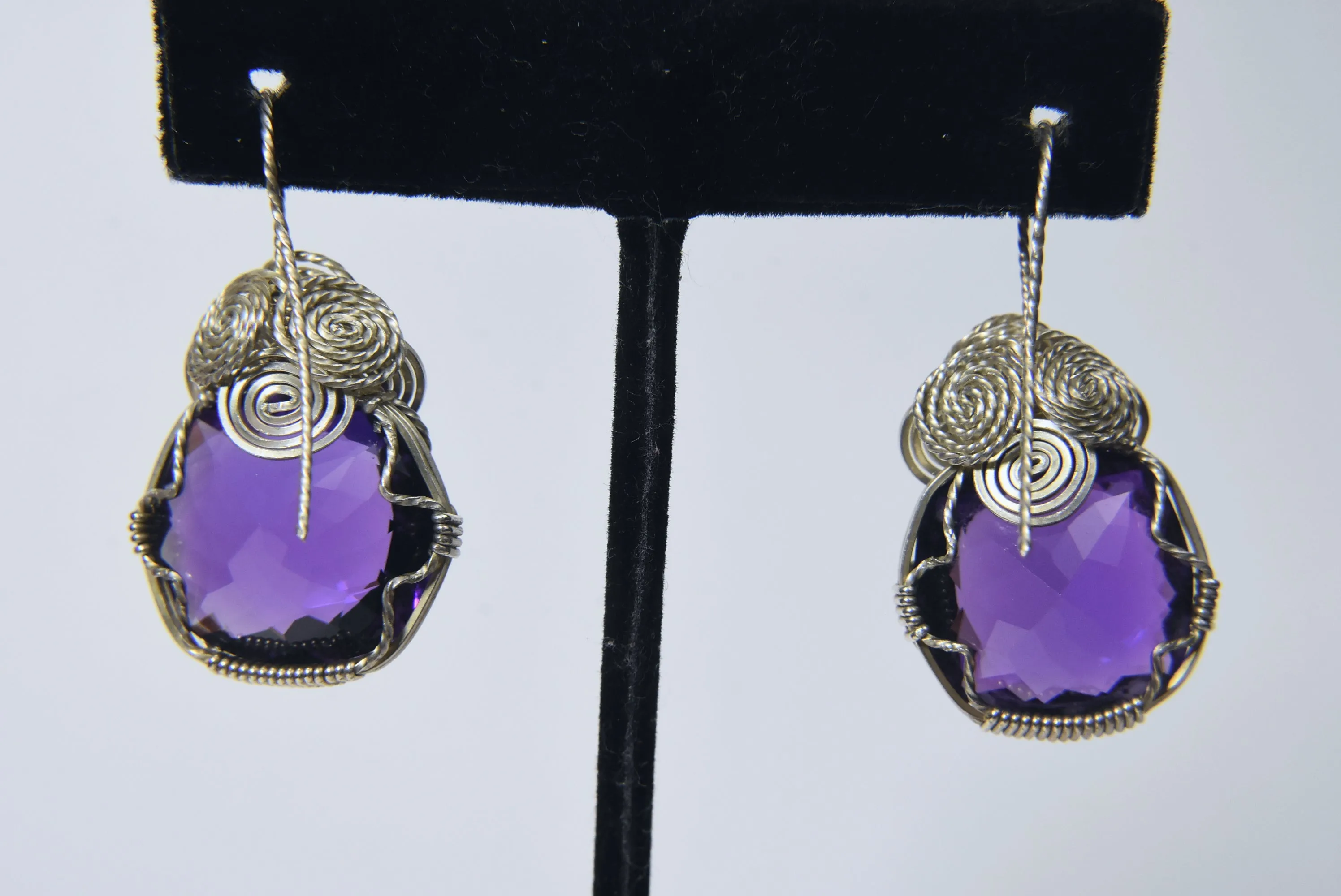 Wire Wrapped Large Amethyst Earrings