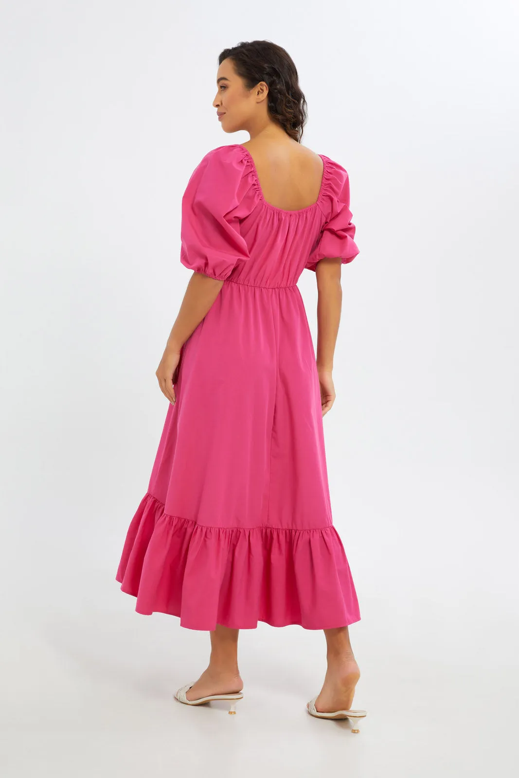 Women Maxi Fuchsia Gathered Dress