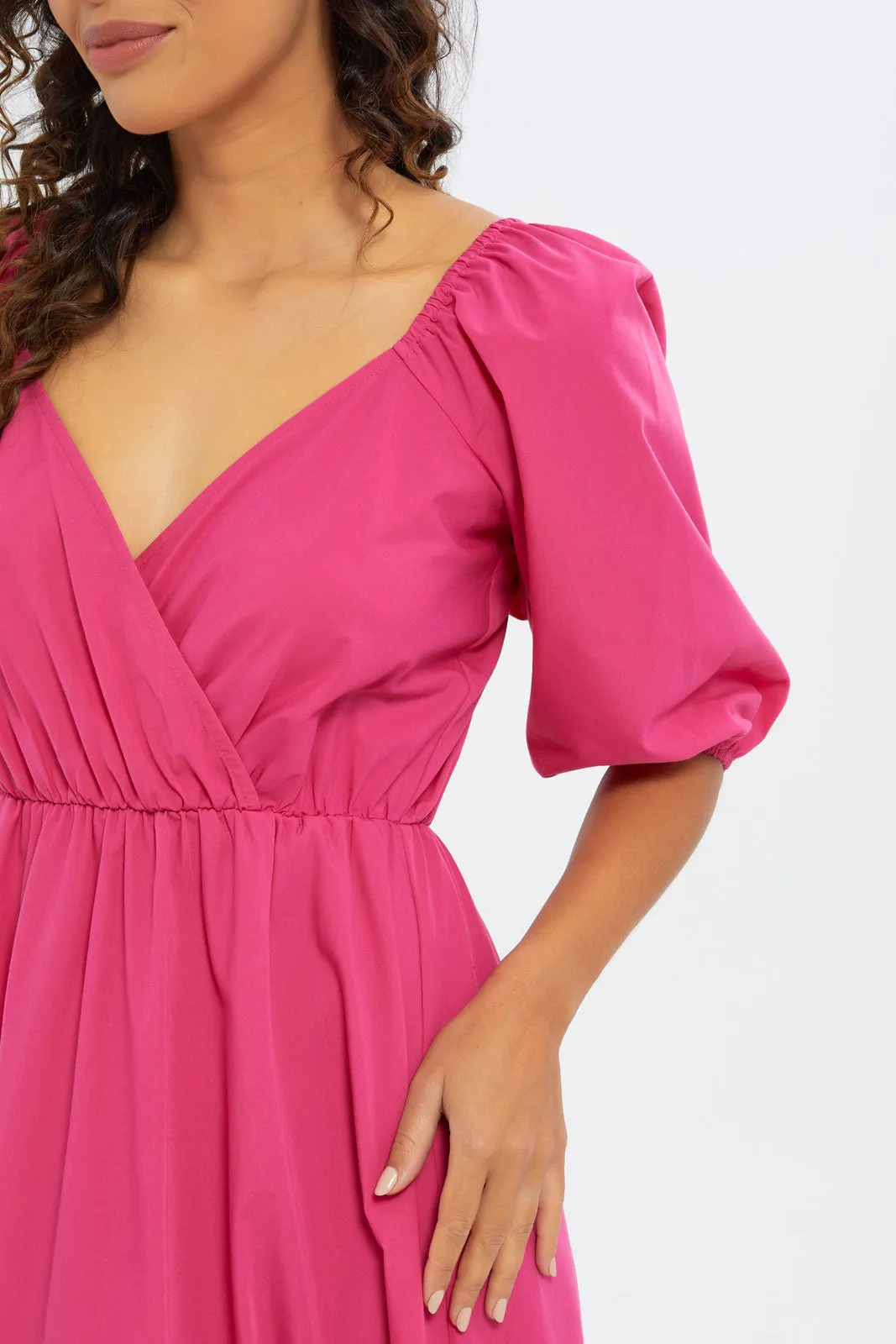 Women Maxi Fuchsia Gathered Dress