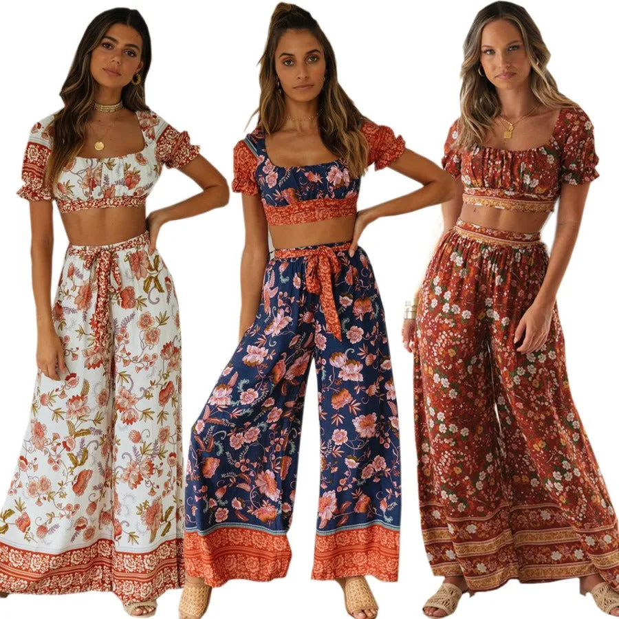 Women's bohemian style printed bottom and top