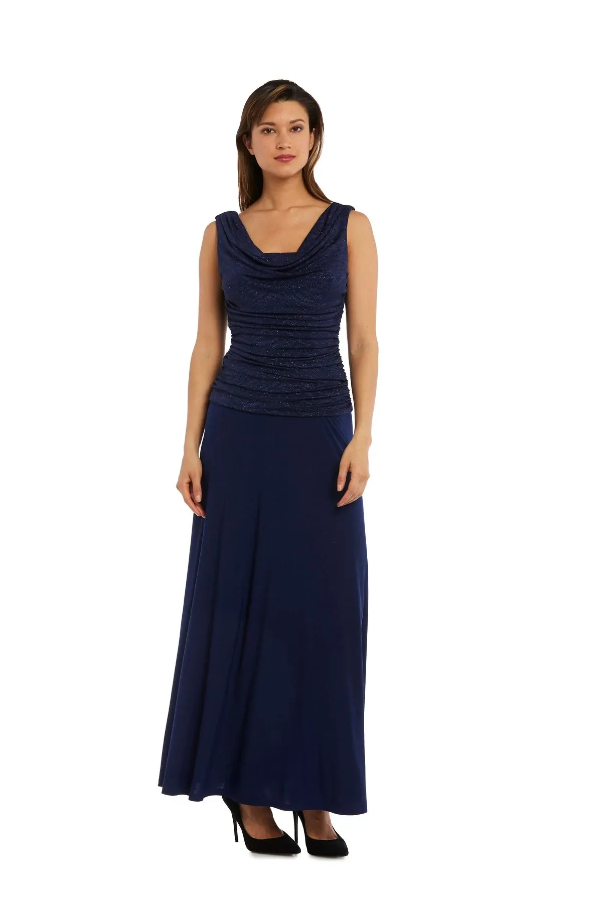 Women's Sleeveless Glitter Knit Chiffon Evening Gown - Mother of the Bride dress