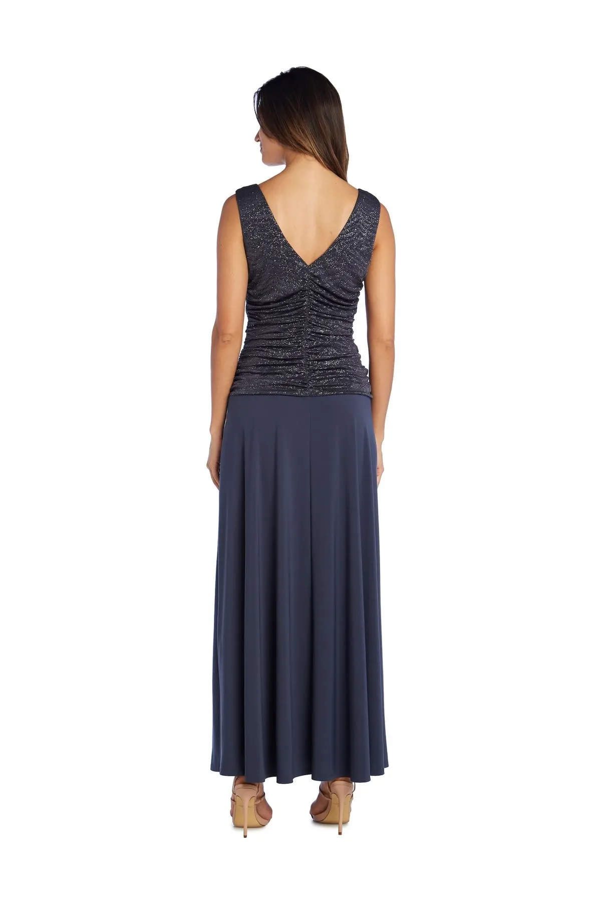 Women's Sleeveless Glitter Knit Chiffon Evening Gown - Mother of the Bride dress