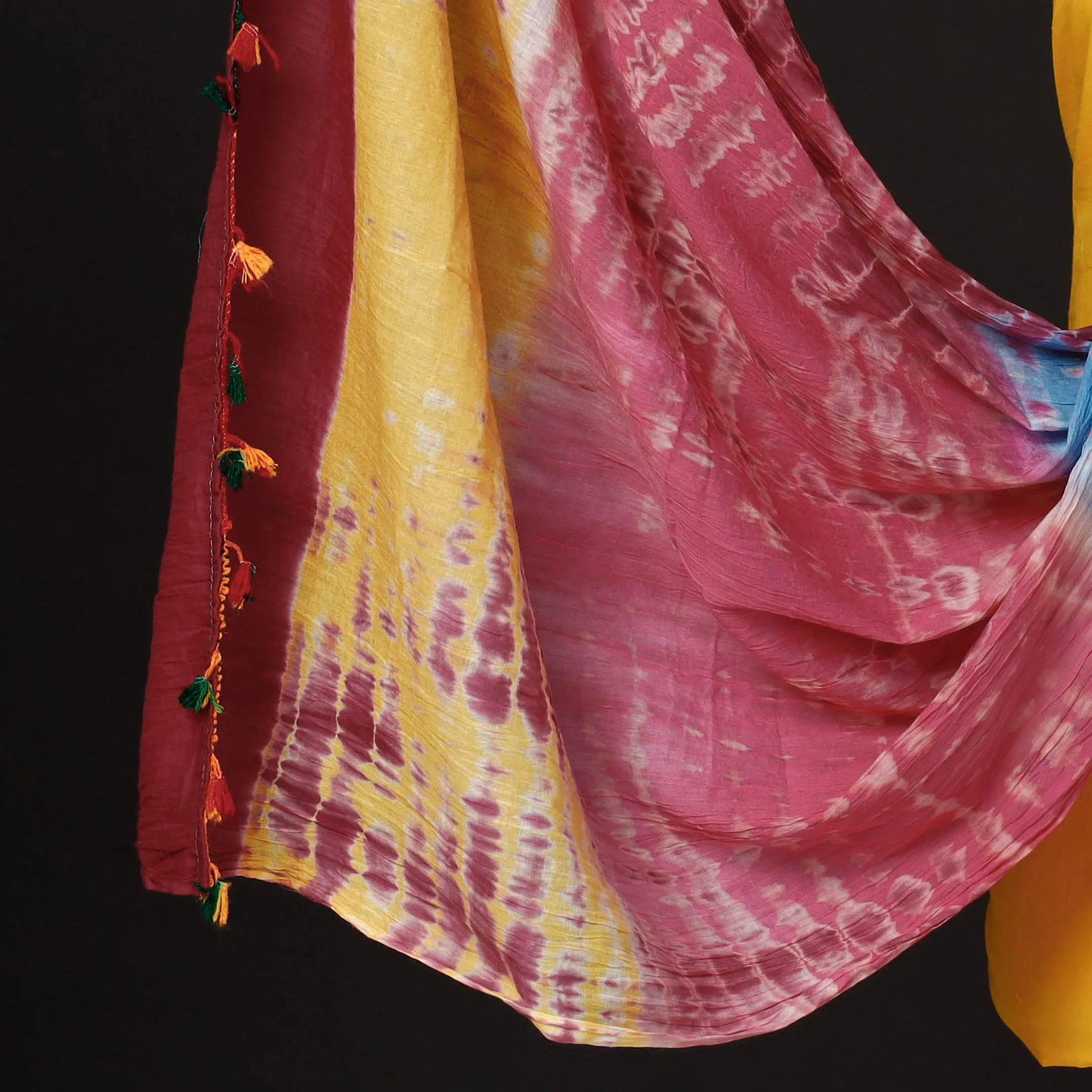 Yellow - 2pc Plain Dyed Cotton Kurta with Shibori Dupatta