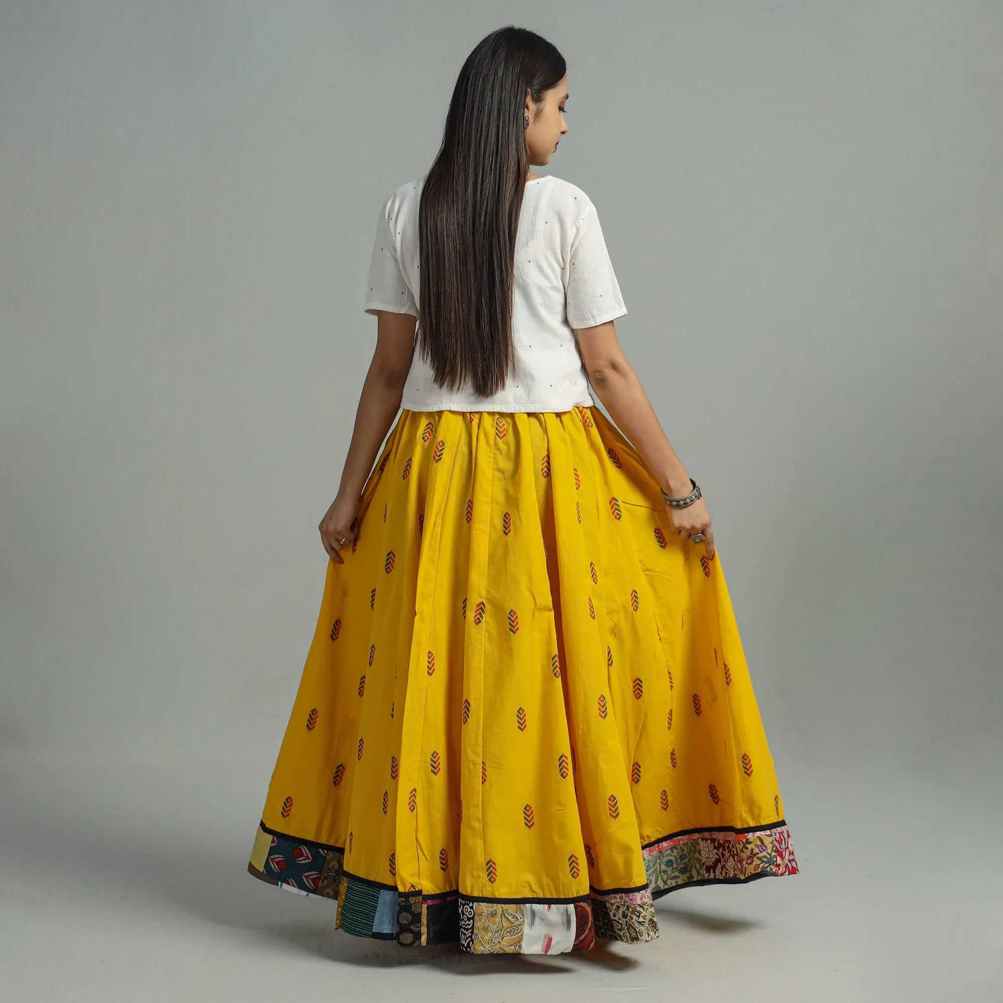 Yellow - Jacquard Patchwork 24 Kali Cotton Long Skirt 21