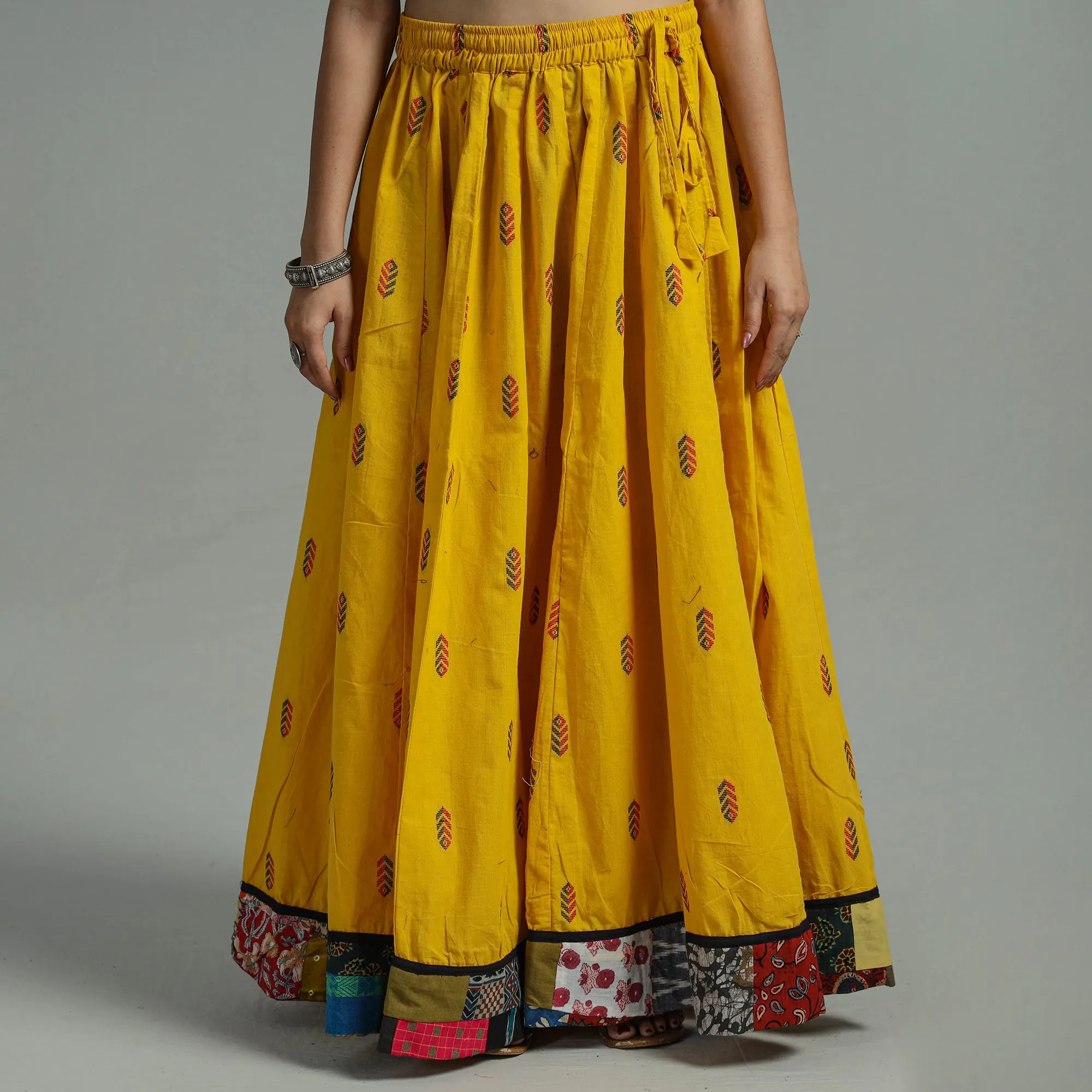 Yellow - Jacquard Patchwork 24 Kali Cotton Long Skirt 21