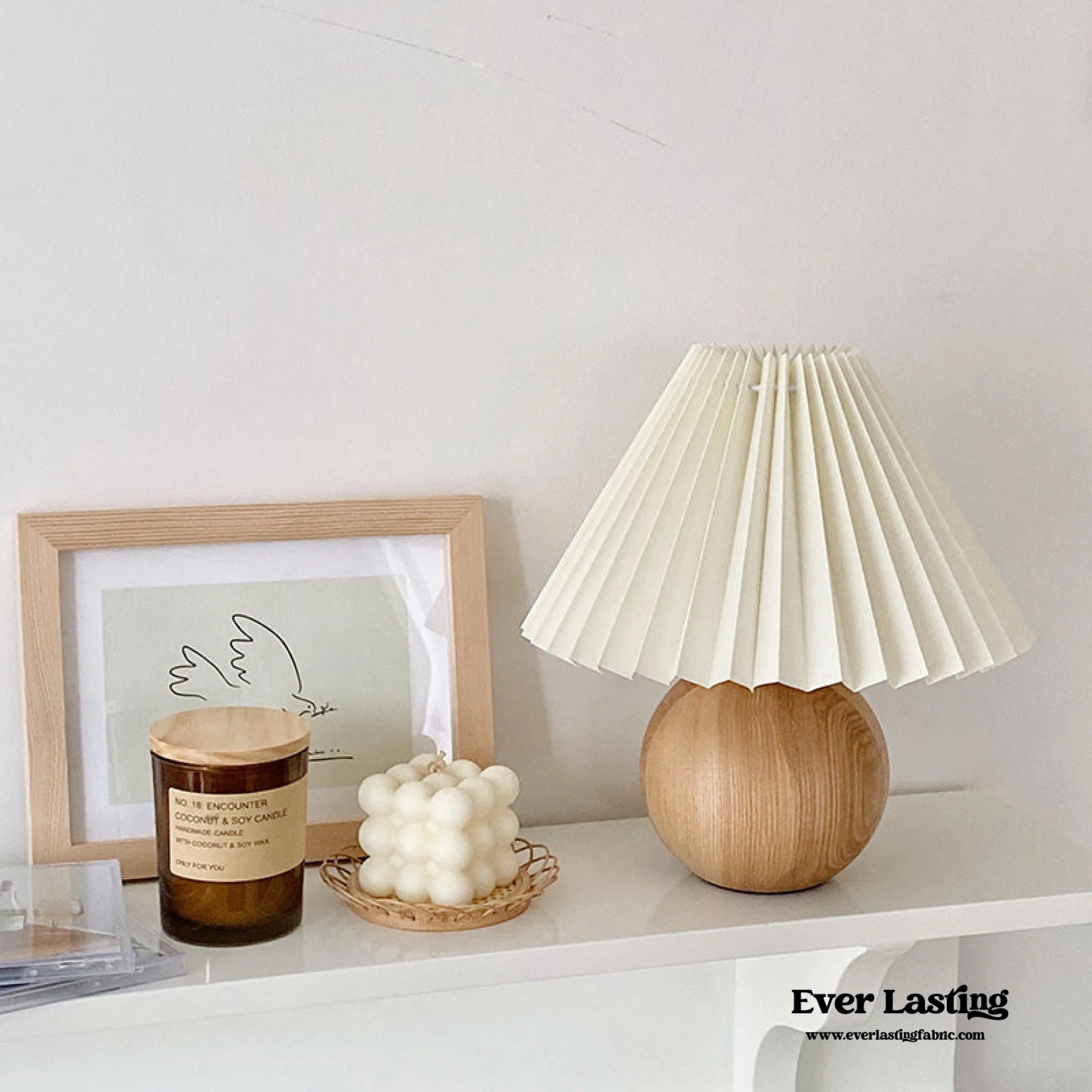 Yellow Round Pleated Wooden Lamp (3 Colors)