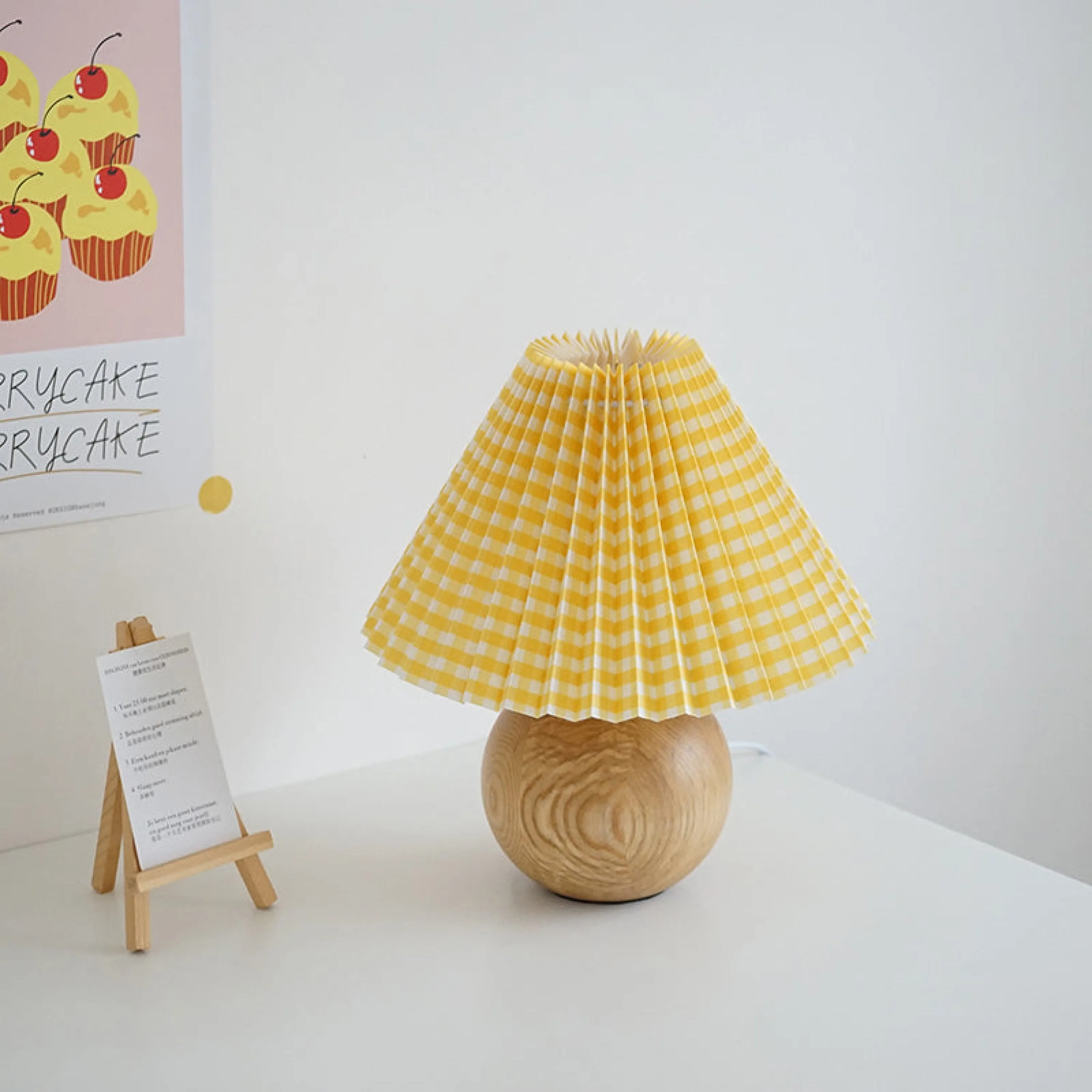 Yellow Round Pleated Wooden Lamp (3 Colors)