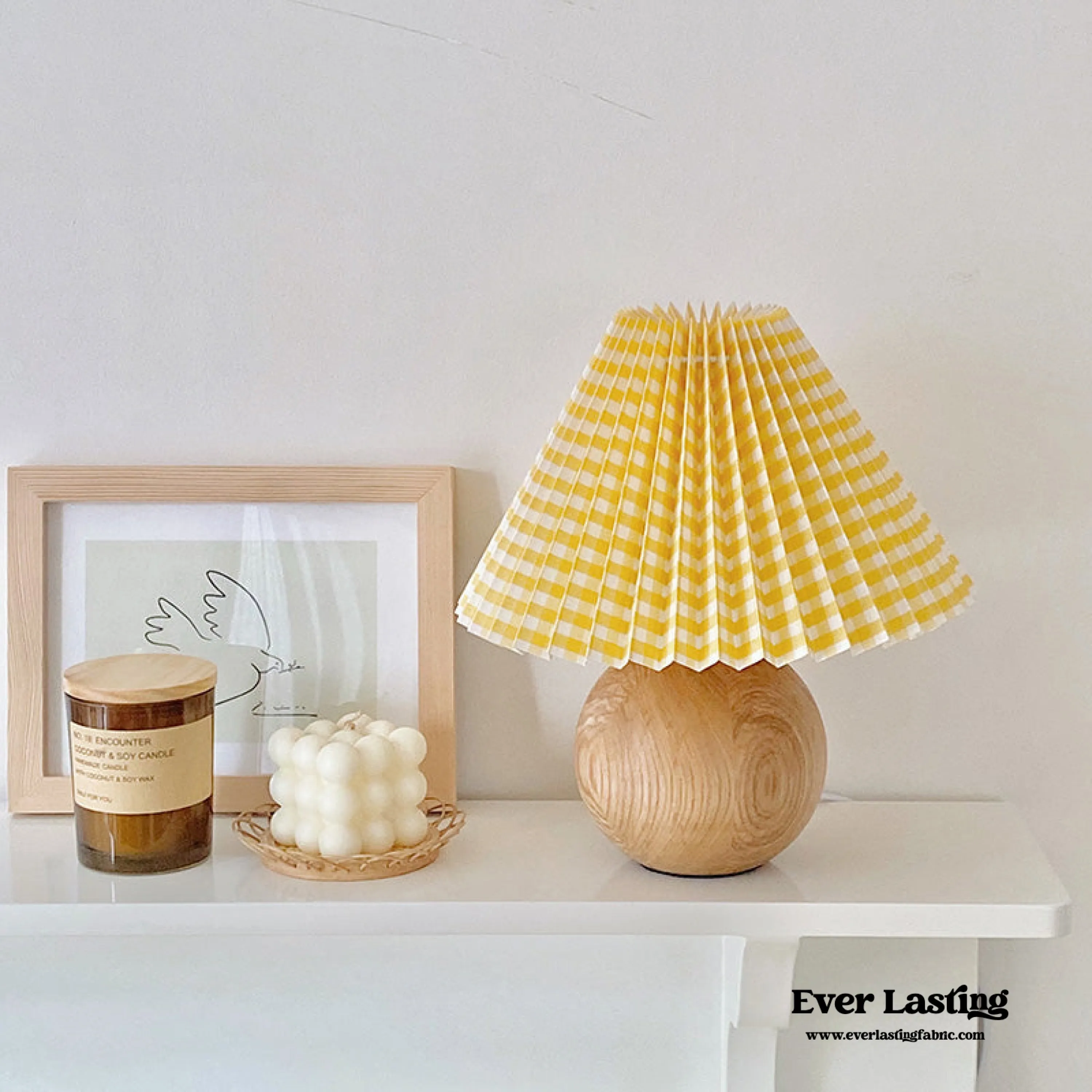 Yellow Round Pleated Wooden Lamp (3 Colors)