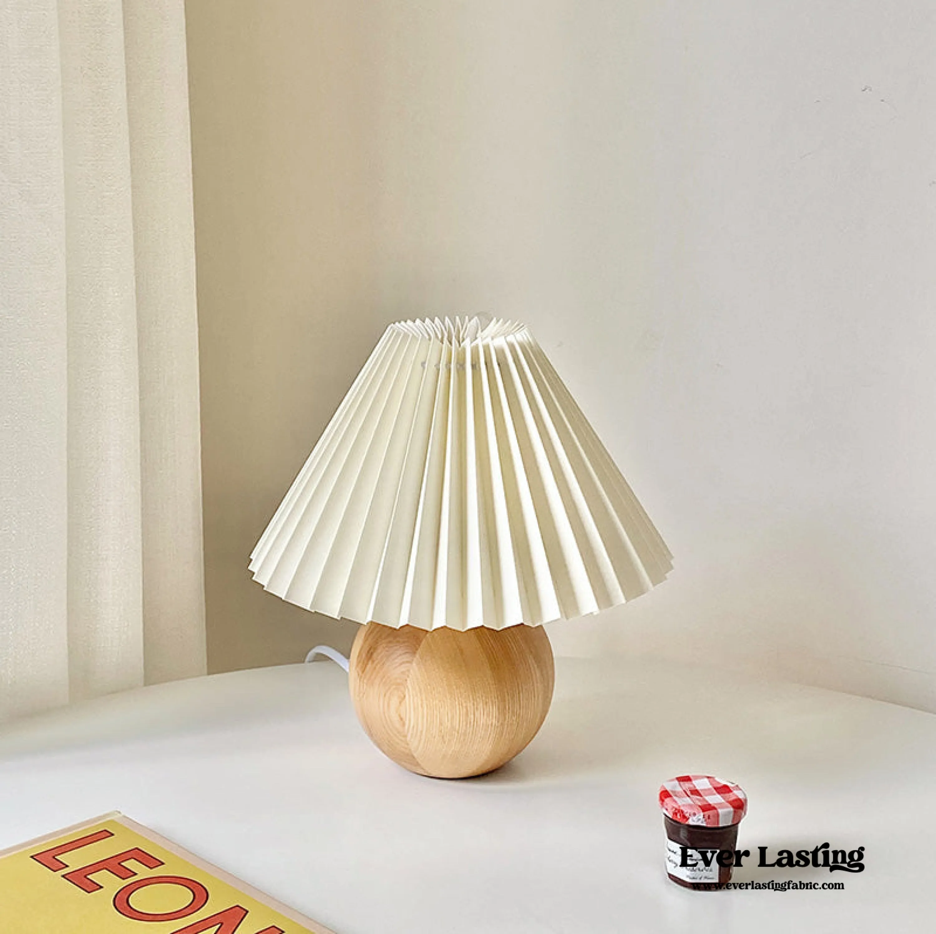 Yellow Round Pleated Wooden Lamp (3 Colors)