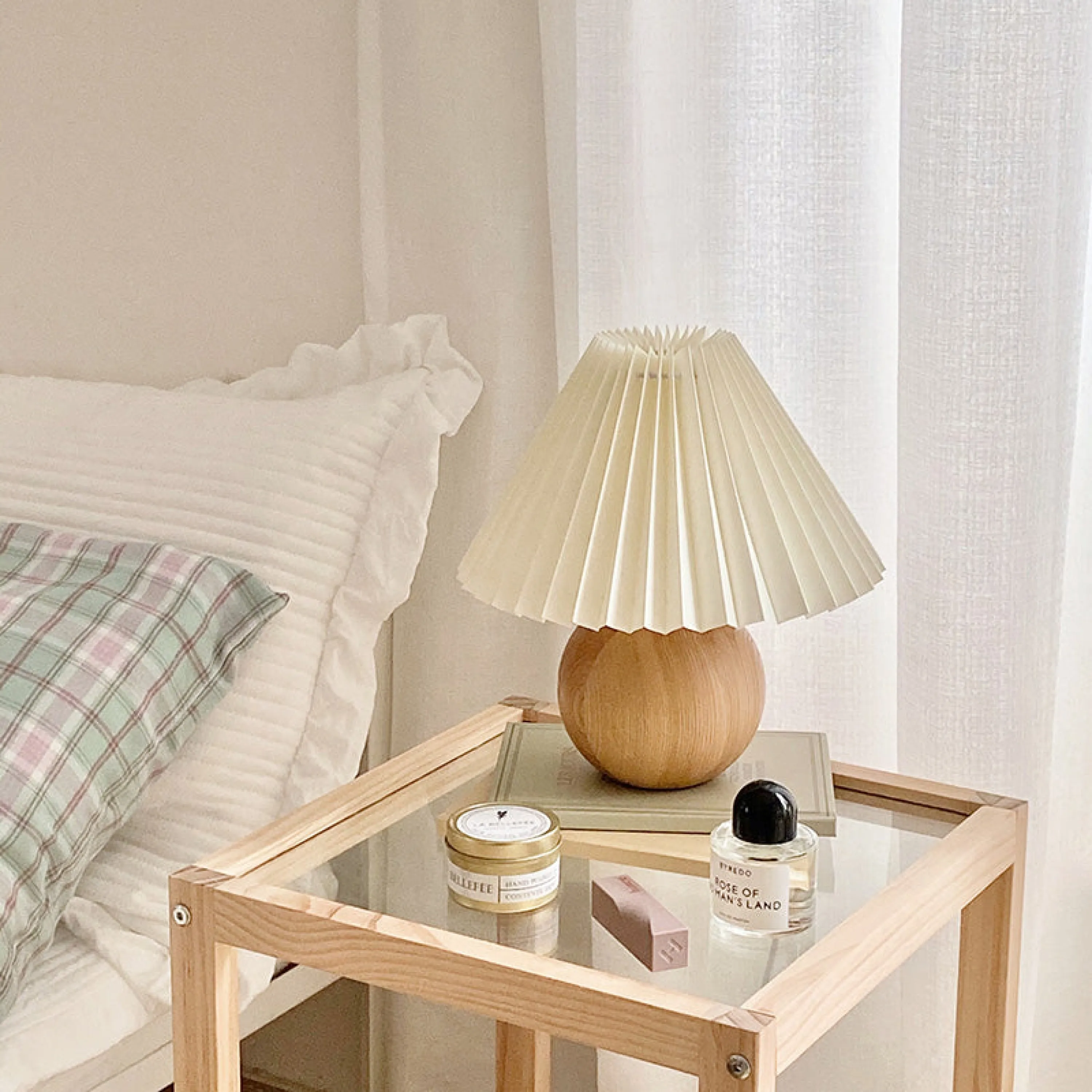 Yellow Round Pleated Wooden Lamp (3 Colors)